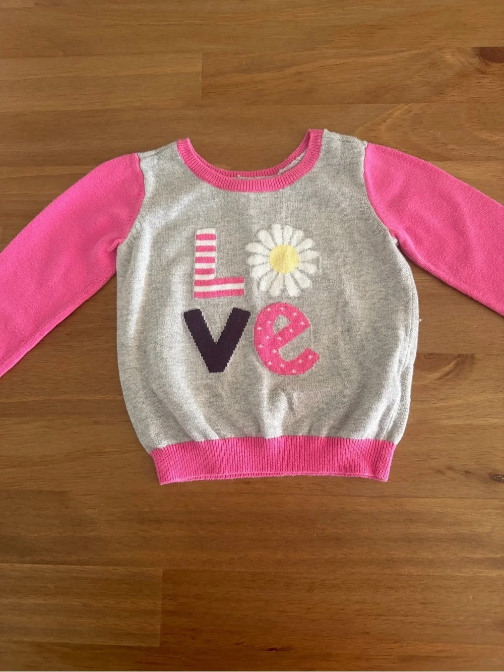 1989 Place Girls' Pink & Gray 'LOVE' Daisy Sweater Size 18-24M